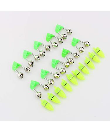 Zerone 10 Pcs Fishing Alarm Light LED Twin Bells Fishing Tackle Night Fishing Accessory Portable Night Sea Fish Green Rod Clip Tip Fish Bait Alarm