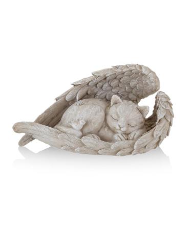 NEWDREAM:The Dog Angel Memorial Statue,Cat Angle Memorial Placed in Indoor Angel Decorations, Pet Tombstone Dogs Dog Figurines, Pet Grave Markers Dog Cat in Angel Wing Figurine lightGrey