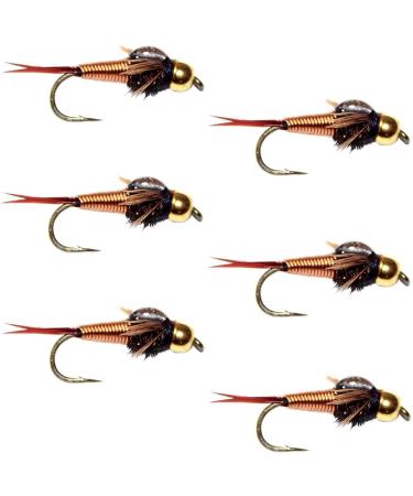 The Fly Fishing Place Bead Head Copper John Nymph Fly Fishing Flies - Set of 6 Flies Hook Size 12