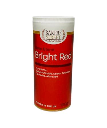 Bakers Street | Bright Red Food Colour Powder 100g | Use on Cake Surfaces Decorations or Colour Sugarpaste Fondant Icing Chocolate Buttercream Royal Icing Macarons and More