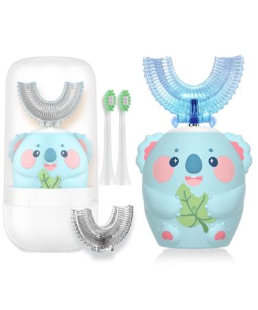 Geacker Kids Electric Toothbrush  U Shaped Toothbrush Kids Sonic Automatic Brush with 4 Brush Heads 6 Cleaning Modes IPX7 Waterproof Rechargeable Smart Timer for Children(Ages 2-7  Koala Cyan) Cyan Koala Age 2-7