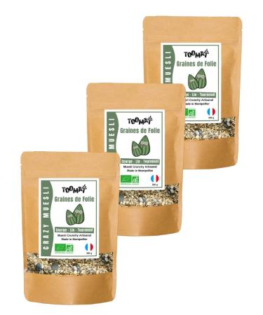 Toomaï - Crunchy muesli with ancient seeds GRAINES DE FOLIE | ORGANIC | Pack of 3 x 350 g | French artisanal production | No refined sugars | Whole grains - Rich in fiber