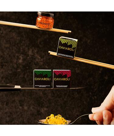 Buy Caviaroli Olive Oil Pearls Set of 5 Flavors (Virgin Extra Chilli Basil Wasabi Balsamic) Gourmet Dressing & Garnishing International Shipping - Buy Online on GoSupps.com