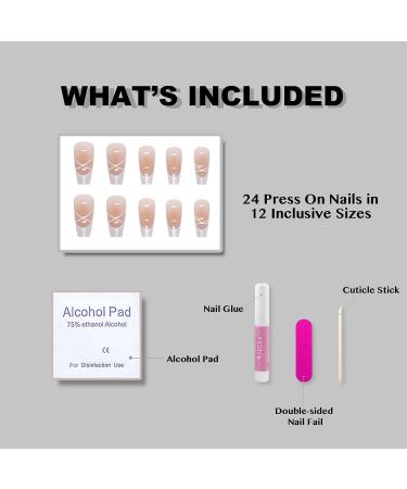 Press On Nails - Shiny White Tip Pearl Nude Medium Coffin French Tip - 24 Reusable Fake Nails for Women and Girls - Buy Online on GoSupps.com