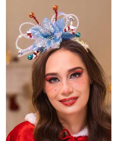 IYOU Light Up Christmas Headband Led Blue Flower Xmas Hair Hoop Candy Cane Festival Costume Hair Accessories for Women and Girls - Buy Online on GoSupps.com