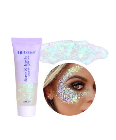 AKARY White Face Glitter Gel Mermaid Scale Gel  Holographic Chunky Glitter Gel for Body  Hair  Face  Nail  Eyeshadow  LongLasting Liquid Glitter  Fairy Costume Makeup for Women (06 White)