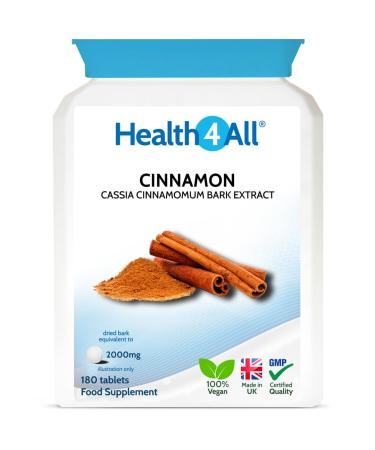 Cinnamon 2000mg 180 Tablets (V) (not Capsules) for Blood Sugar Control Made in The UK by Health4All 90 count (Pack of 1)