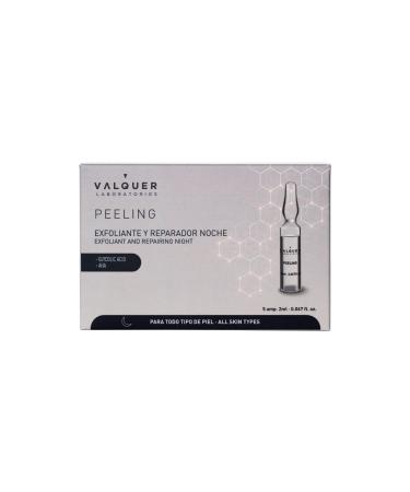 Valquer Laboratorios Peeling Facial Ampoules. Facial Serum. Night scrub and repair. All skin types. With glycolic acid and Aha. Facial Scrub - 5 Units X 2 Ml