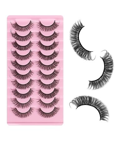 10 Pairs False Eyelashes Russian Strip Lashes Natural Look Russian Strip Lashes Reusable Fake Eyelashes for Daily Makeup Dating Outings Weddings