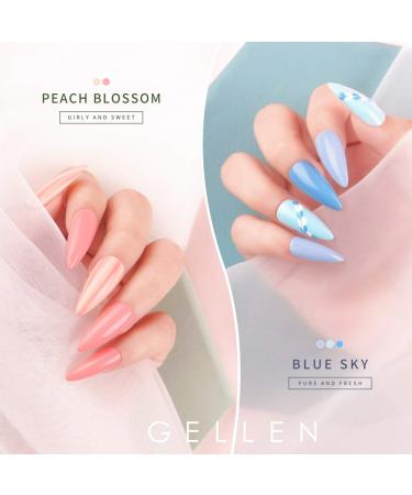 Gellen Gel Nail Polish Kit - Blue Peach Light Pink White Soak Off Art Design Set - Salon Quality UV LED Cured Manicure - Buy Online on GoSupps.com