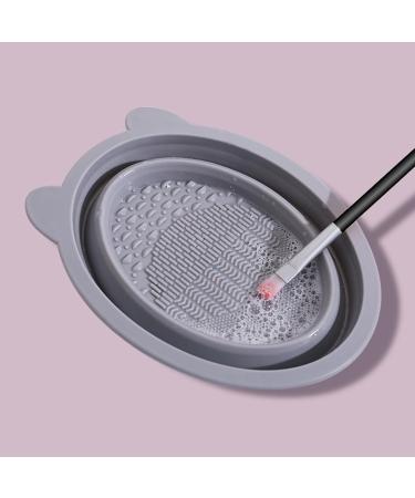Makeup Brush Cleaner Bowl | Bear Ears Collapsible Silicone Cleaner Mat Portable Washing Tool for Makeup Sponge Small Cleaner Pad for Powder Puff grey - Buy Online on GoSupps.com