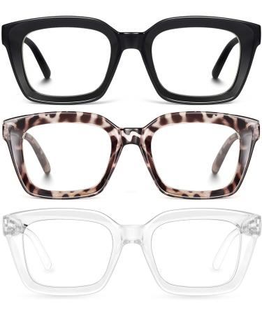 IBOANN Blue Light Glasses 3 Pack - Anti Eye Strain Computer Gaming Eyeglasses for Women & Men - Fashion Oversized Square Frame (Light Black, Leopard, Transparent) - Buy Online on GoSupps.com