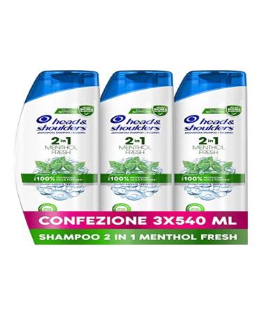 Head & Shoulders Head & Shoulders 2-in-1 Anti-Dandruff Shampoo + Conditioner Menthol Fresh for oily hair up to 100% protection for skin and hair 3 x 540 ml