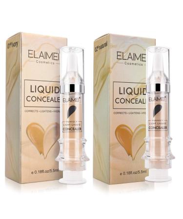 2 Packs Waterproof Full Coverage Concealer, Smooth Matte Flawless Creamy Liquid Foundation Corrector Makeup Kit for Face Eye Dark Circles Spot Acne Scar Cover (Natural+Lvory)