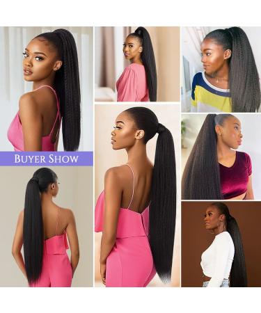 30 Inch Kinky Straight Wrap Around Ponytail Extension | Long Italian Yaki Synthetic Hair | Natural Black (1B) | Soft & Natural Hair Extension for Black Women - Buy Online on GoSupps.com