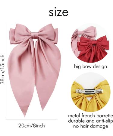6 Pack Satin Big Large Hair Bows for Women Oversized Giant Bow Hair Clips French Barrette with Long Silky Ribbon Tail Lady Hairpin Ponytail Holder Bowknot Hair Accessories - Buy Online on GoSupps.com