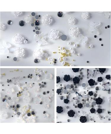 3D Flower Nail Charms 200 Pcs White Black Clear Acrylic Camellia Nail Art Charms Rose Butterfly Nail Rhinestones Gems Jewelry with Mini Caviar Beads Pearls (White+Black+Clear) - Buy Online on GoSupps.com