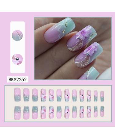 Shop 24Pcs Marble Pattern Medium Square Press-On Nails - Reusable French Fake Nails for Women | Glossy Coffin Design - Buy Online on GoSupps.com