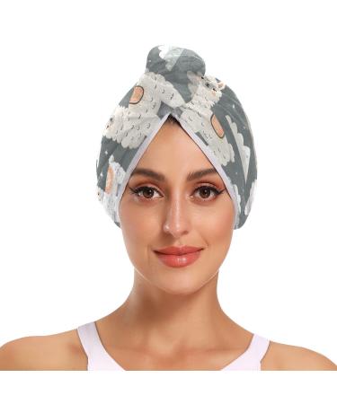 Llamas and Mountains Gray Hair Towel 2 Pack Super Absorbent Hair Drying Towel Quick Dry Hair Turbans Head Towel with Button Twisty Wrap for Women Girls