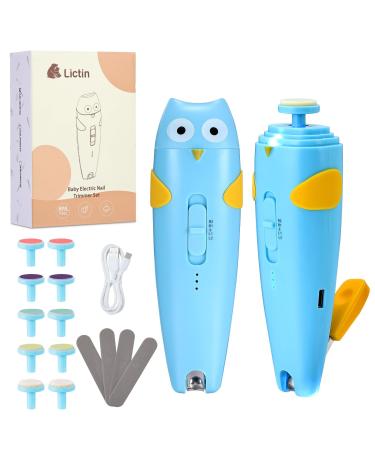 Lictin Baby Nail File Electric 15 in 1 Safe Baby Nail File with Auto Light Baby Grooming Kit Newborn Baby Healthcare Kit for Newborn Toddler or Adults Toes Fingernails 10 Grinding Heads Blue Blue 15 Piece Set