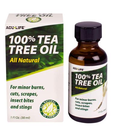 Acu-Life All Natural Tea Tree Oil, For Burns, Cuts, Scrapes, Insect Bites, Stings, Great for Aromatherapy, Relaxation, Skin Therapy, Clear, Made in the USA 1 Fl Oz (Pack of 1)