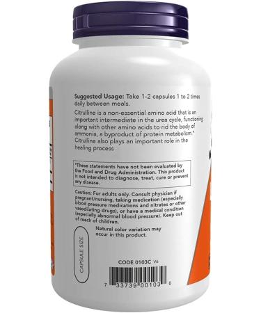 Now Foods L-Citrulline 750 mg - 180 Capsules | Premium Nitric Oxide Booster for Enhanced Performance & Recovery - Shop Internationally - Buy Online on GoSupps.com