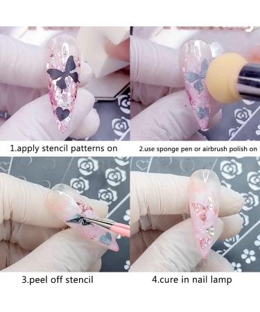 24 Sheet Airbrush Stencils Nail Stickers - Heart Butterfly Flower Moon Stars Hollow French Nail Art Decals - Manicure DIY Decorations - Buy Online on GoSupps.com