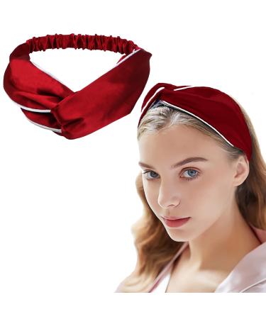 LWZHLED Headbands For Women  Silk Satin Stretchy Hair Band  Red Twist Elastic Headband For Washing Face Makeup Skin Care