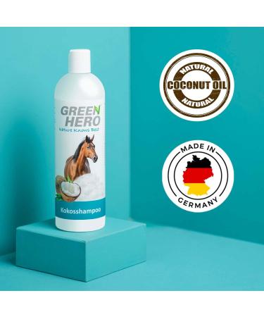 Green Hero Kokos Shampoo for Horses - 500ml Natural Coconut Oil Formula for All Fur Types | Intensive Care for Manes Tails & Coats - No Silicones Parabens or Microplastics - Buy Online on GoSupps.com