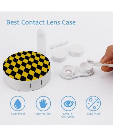 Buy Cute Yellow & Black Diamond Pattern Contact Lens Case - Portable Round Box with Mirror for Travel & Daily Use - Buy Online on GoSupps.com