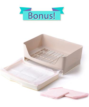 Rabbit Litter Box - Bonus Pads, Drawer, Corner Toilet Box - Ideal for Guinea Pigs, Chinchillas, Ferrets - Cream - Buy Online on GoSupps.com