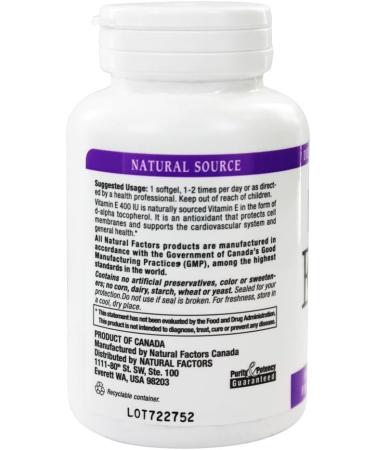 Natural Factors Vitamin E Mixed 400 IU Antioxidant Support for Cellular Integrity 90 Softgels - Buy Online on GoSupps.com