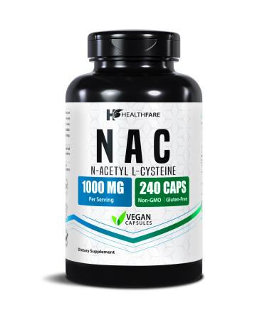 Healthfare NAC N-Acetyl L-Cysteine Supplement | 1000mg High Potency | 240 Vegan Capsules | Non-GMO Gluten-Free Made in USA