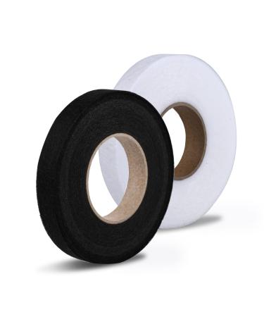 SAVITA 2 Rolls 140 Yards Hem Tape, Iron-On Hemming Tape, No Sew Fabric Fusing Tape Fusible Web Tapes for Pants Jeans Trouser Skirt Fabric Clothes (Black 0.4inch, White 0.6inch in Width)