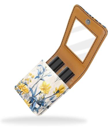 Buy Autumn Yellow Flower Lipstick Case | Leather Organizer with Mirror - Mini Lip Gloss Holder - Buy Online on GoSupps.com