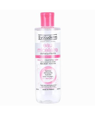 EVOLUDERM - Eau Micellaire D maquillante Peaux S ches & Sensibles - 250 ml - 93% d'Origine Naturelle - V gan - Fabrication Fran aise