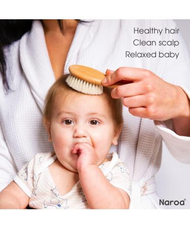 Naroa Natural Baby Hair Brush - Soft Goat Bristles | Safe Wooden Handle | Eco-Friendly Hairbrush for Newborns | Prevent Cradle Cap | Baby Gift - Buy Online on GoSupps.com