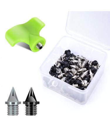 Lejof 1/4 Inch Track Spikes, 120 Pieces Alloy Steel Spikes for Track Shoe Spikes Replacements and Spike Wrench for Sports Running Track Shoes 60 Black+ 60 Silver