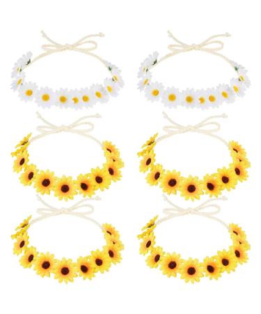 Frcolor 6pcs Sunflower Headband Flower Crown Hairband Hair Wreath Headpiece for Hippie Party Wedding Festivals