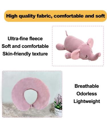 JOYRAVO 2-in-1 Kids Travel Pillow - Adorable Pink Elephant Plushie & U-Shaped Neck Pillow for Ultimate Comfort on Airplane, Car, Train, Bus - Buy Online on GoSupps.com