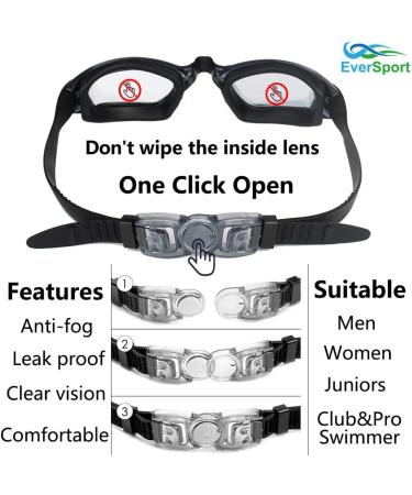 EverSport Pack of 2 Swim Goggles | Anti-Fog for Adults & Kids | Crystal Blue & Black - Buy Online on GoSupps.com