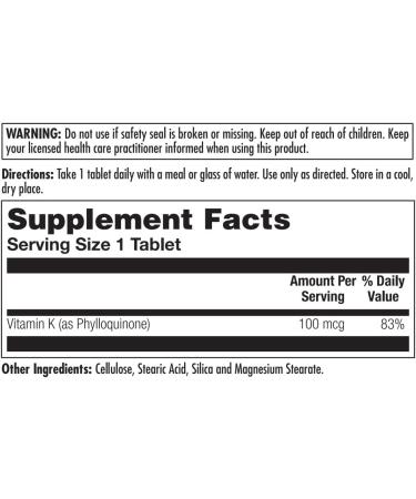 KAL 100 Mcg K1 Tablets - 100 Count (Pack of 2) | Premium Vitamin K Supplement for Bone Health & Cardiovascular Support - Buy Internationally - Buy Online on GoSupps.com