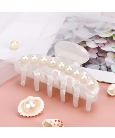 BAHABY Pearl Hair Claw Clips White Acrylic Hair Clip Banana Barrettes Bride Claw Clip Styling Hair Accessories for Women Girls