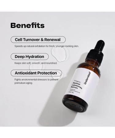 Underated Retinol Liposomes Face Serum for Beginners with Aquaporins & Hyaluronic Acid | Lightweight Hydrating Formula for Smooth Supple & Refreshed-Looking Skin | 30g - Buy Online on GoSupps.com