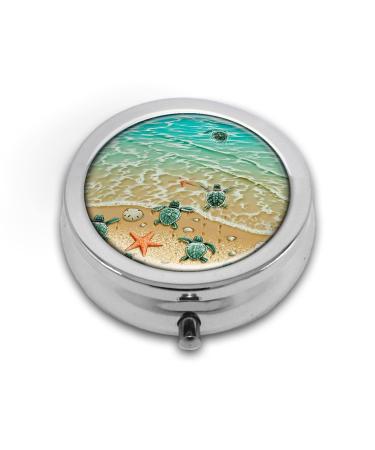 Pill Box Cute Turtle Round Pill Box 3 Compartment Decorative Pocket Purse Portable Mini Travel Medicine Tablet Vitamin Holder Organizer Pill Case
