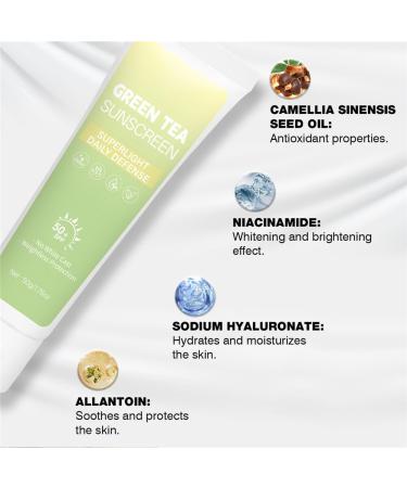 2PCS Green Tea Sunscreen for Face SPF 50 Facial Sunscreen Non-Greasy & No White cast Lightweight Hydrating - Buy Online on GoSupps.com