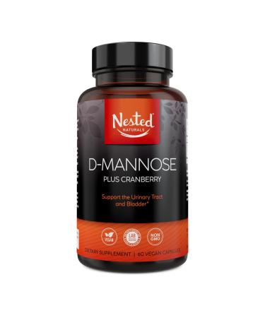 Nested Naturals D-Mannose 500 mg Supplement with Cranberry Extract D Mannose Cranberry Pills Urinary & Bladder Support 60 Vegan Capsules