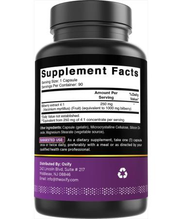 Oxify Bilberry Extract (Vaccinium Myrtillus) 1000 mg | 90 Capsules | Gluten-Free Non-GMO | Supplement Made in USA - Buy Online on GoSupps.com