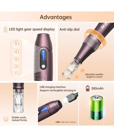 Dr.Pen A10 Professional Wireless Microneedling Pen + 20 Cartridges | Adjustable Micro Needle Pen for Skin Care | Microneedle Machine EM4801KIT-UK Purple - Buy Online on GoSupps.com
