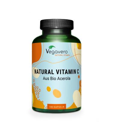 Vegavero NATURAL VITAMIN C made from organic acerola extract Vegan Without additives 180 capsules